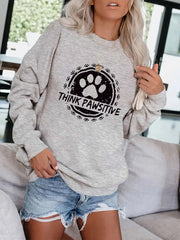 Dog Paw Print Pullover Sweatshirt Casual Loose Drop Shoulder Sweatshirt