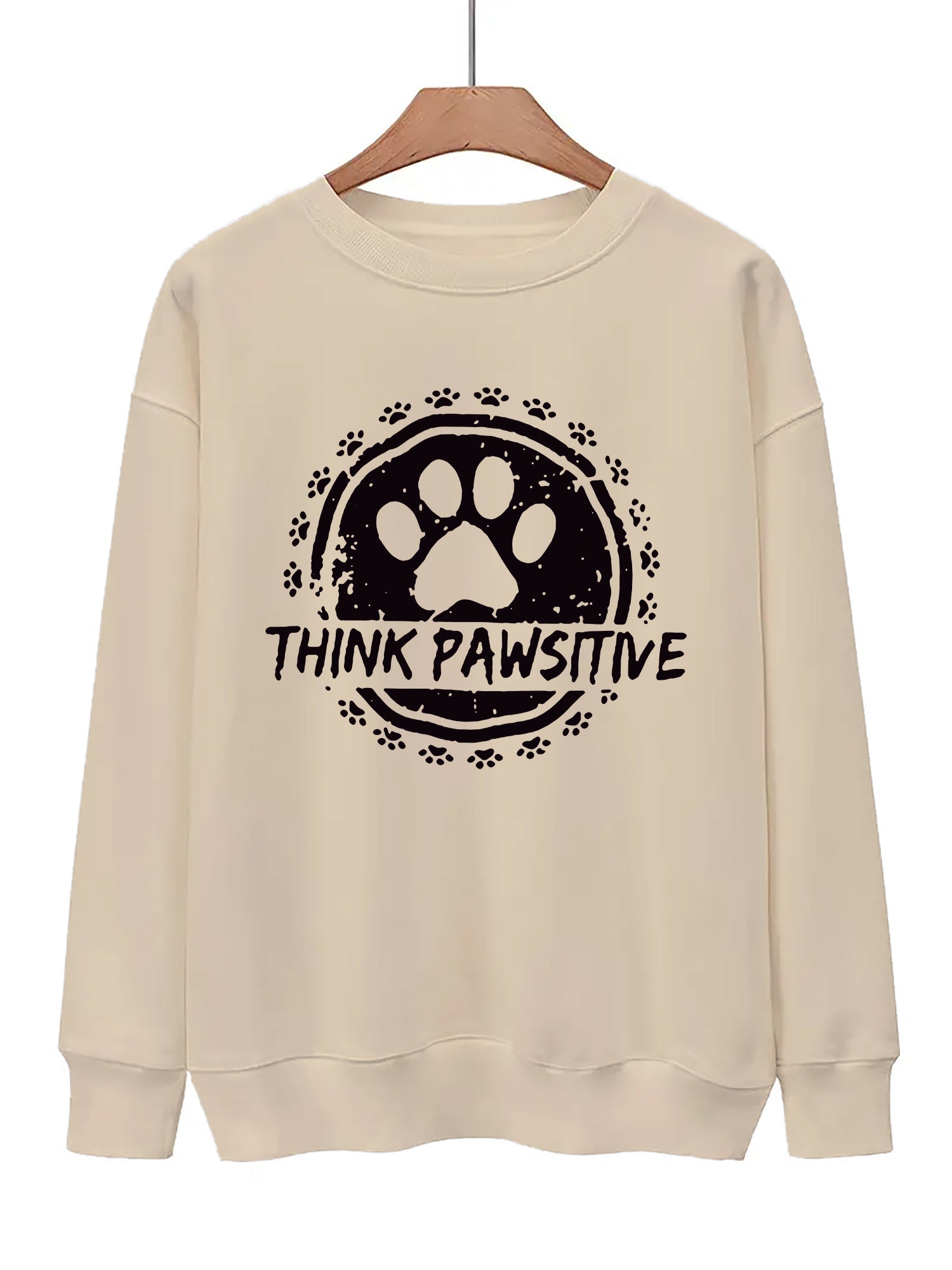 Dog Paw Print Pullover Sweatshirt Casual Loose Drop Shoulder Sweatshirt