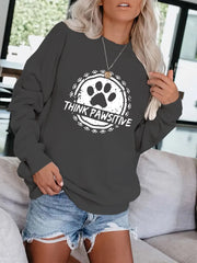 Dog Paw Print Pullover Sweatshirt Casual Loose Drop Shoulder Sweatshirt
