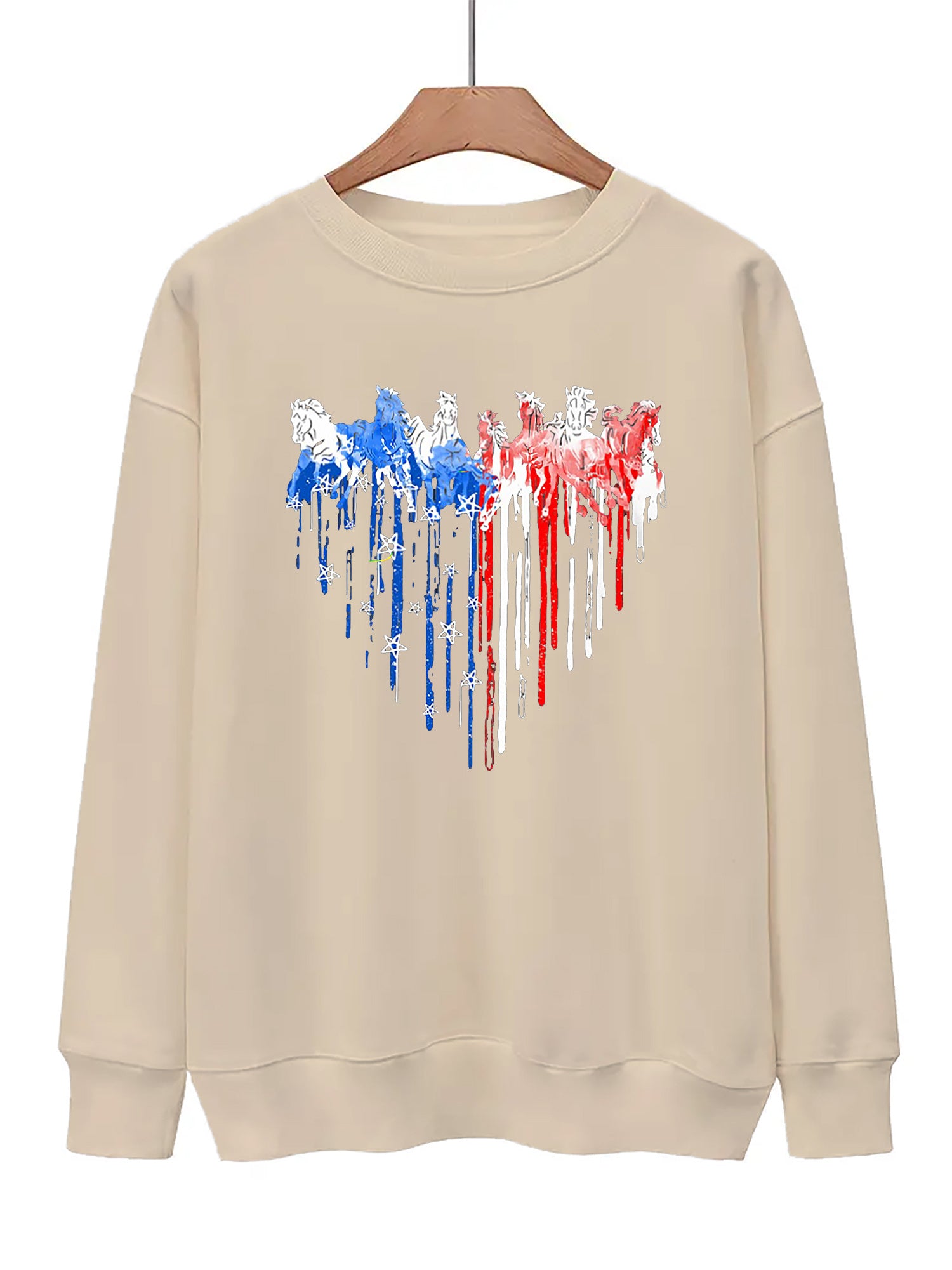American Flag Heart Print Sweatshirt Casual Loose Comfy Sweatshirt