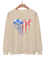American Flag Heart Print Sweatshirt Casual Loose Comfy Sweatshirt