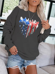 American Flag Heart Print Sweatshirt Casual Loose Comfy Sweatshirt