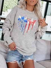 American Flag Heart Print Sweatshirt Casual Loose Comfy Sweatshirt