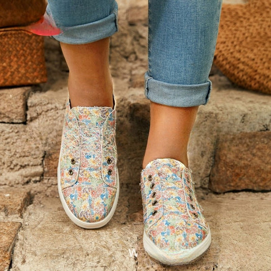 Floral Print Canvas Flat Skate Shoes Women