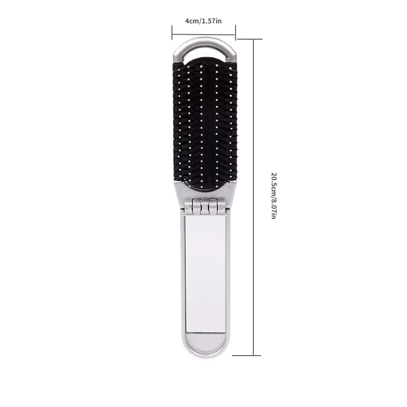 2-In-1 Foldable Hair Brush & Mirror - Compact Portable Hair Comb