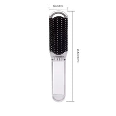 2-In-1 Foldable Hair Brush & Mirror - Compact Portable Hair Comb