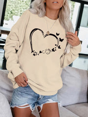 Heart Print Pullover Sweatshirt for Fall & Winter Women's Clothing