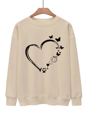 Heart Print Pullover Sweatshirt for Fall & Winter Women's Clothing