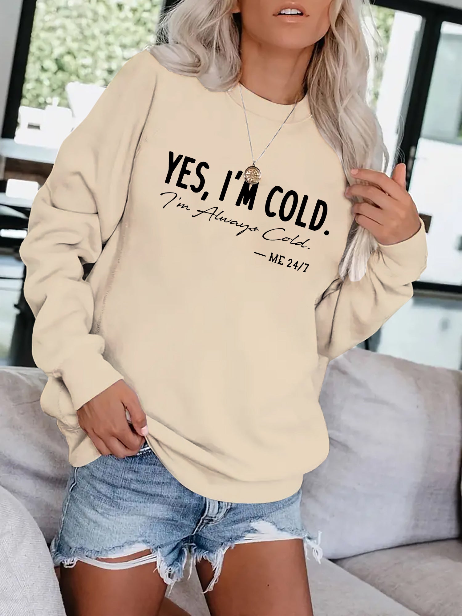 Slogan Print Pullover Sweatshirt Long Sleeve Fall Winter Women's Clothing