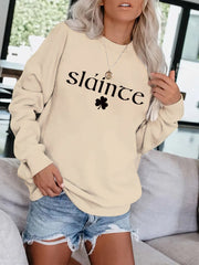 Letter & Lucky Clover Print Sweatshirt for Women
