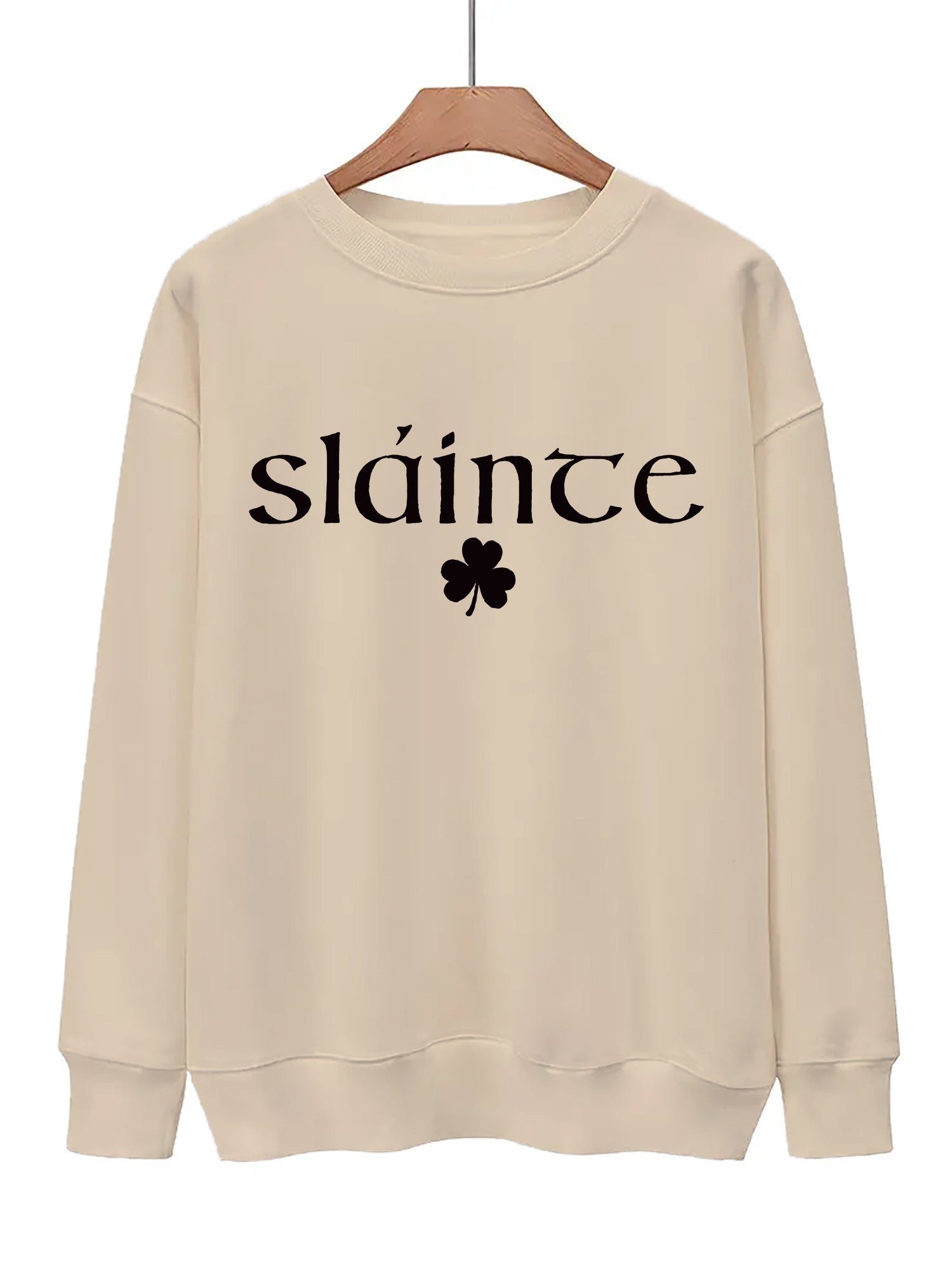Letter & Lucky Clover Print Sweatshirt for Women