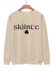 Letter & Lucky Clover Print Sweatshirt for Women