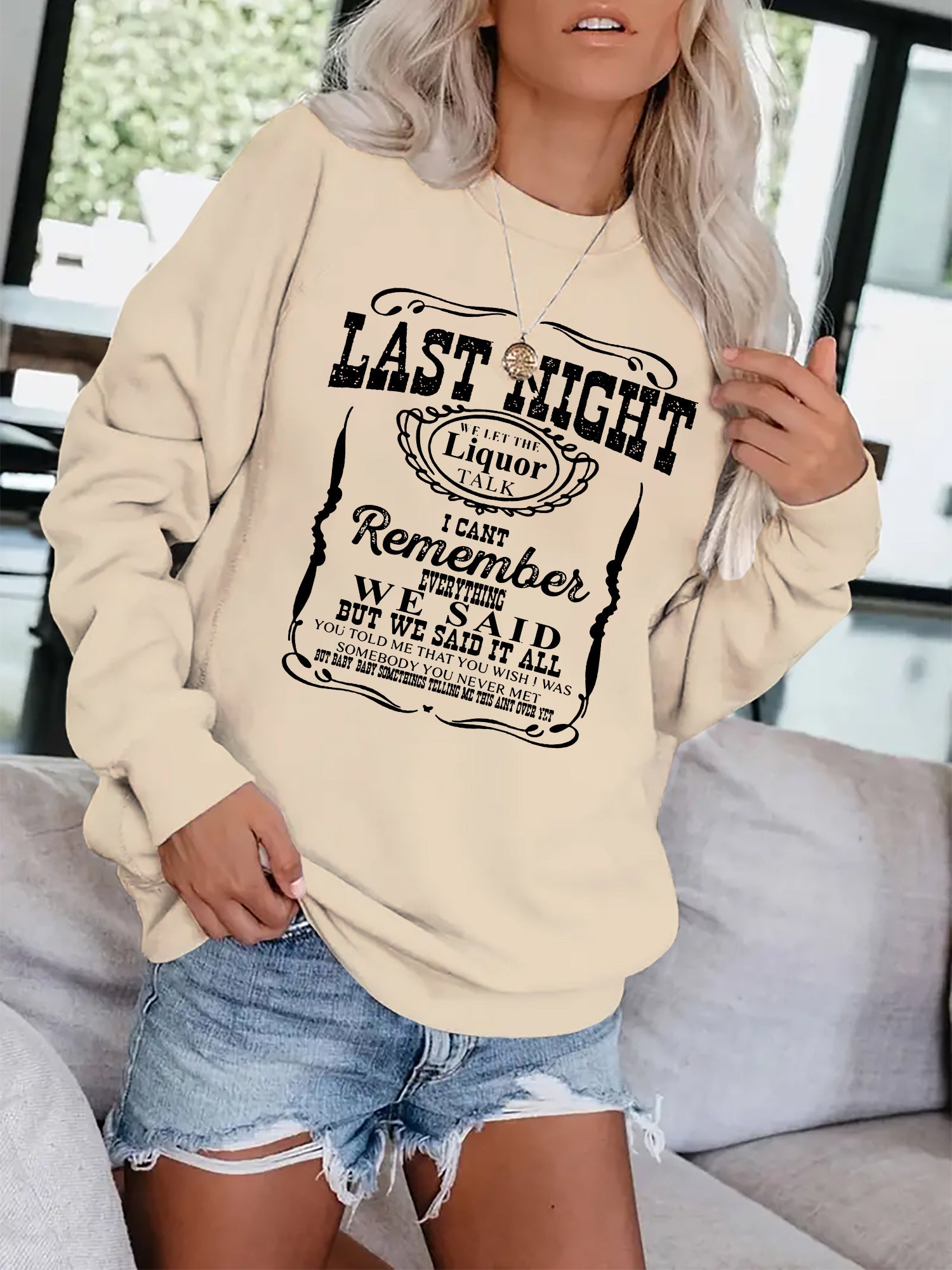 Letter Print Pullover Sweatshirt for Fall & Winter Women's Clothing