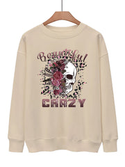 Crazy Skull Print Pullover Sweatshirt for Women