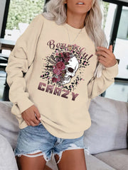 Crazy Skull Print Pullover Sweatshirt for Women