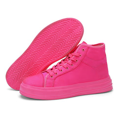 Pink High Top Lace Up Canvas Shoes Lightweight Skate Shoes For Women