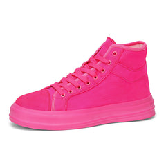 Pink High Top Lace Up Canvas Shoes Lightweight Skate Shoes For Women