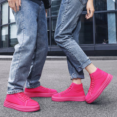 Pink High Top Lace Up Canvas Shoes Lightweight Skate Shoes For Women
