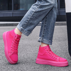 Pink High Top Lace Up Canvas Shoes Lightweight Skate Shoes For Women