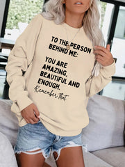 Letter Print Pullover Sweatshirt Long Sleeve Crew Neck Casual for Fall & Winter