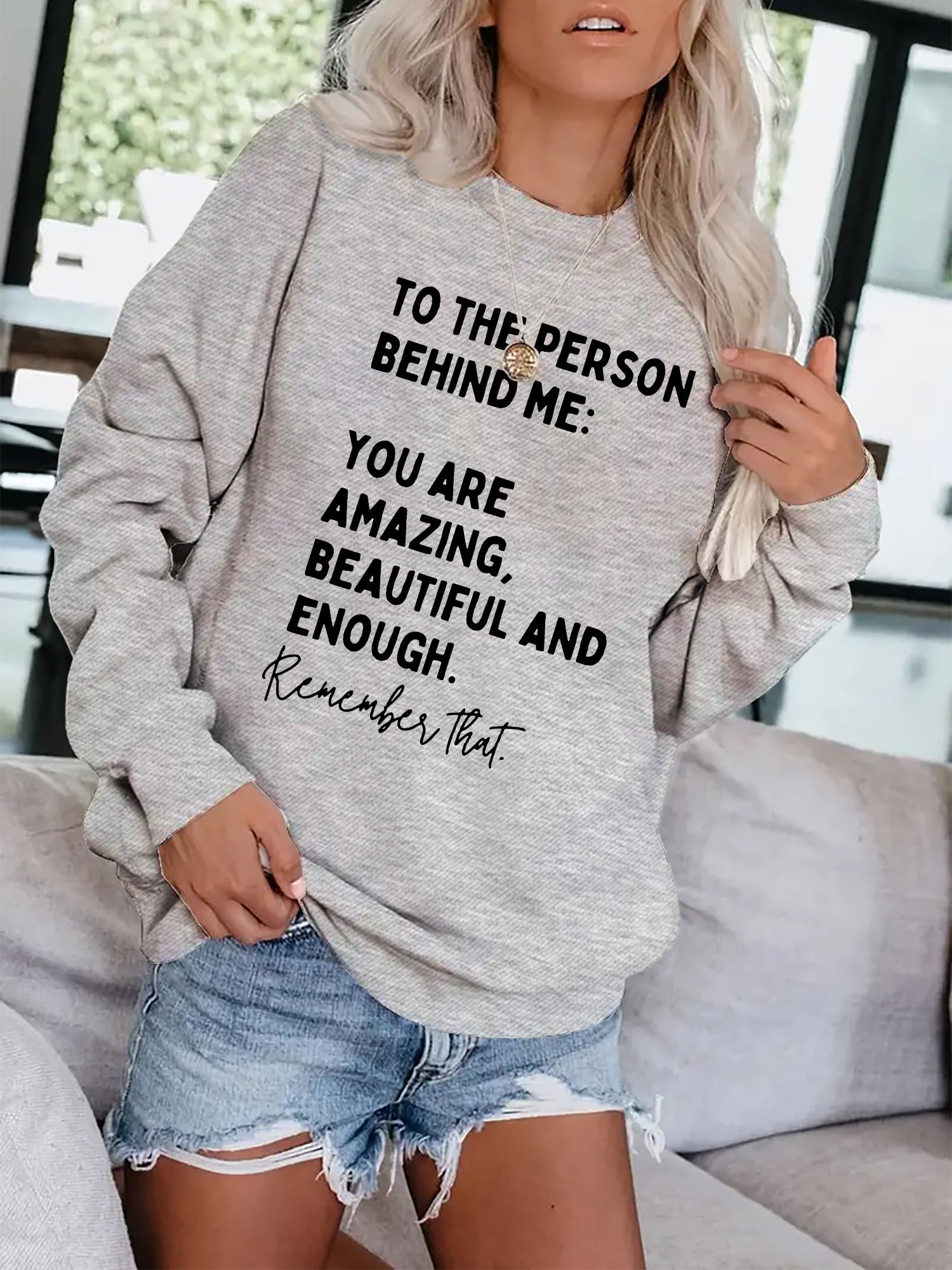 Letter Print Pullover Sweatshirt Long Sleeve Crew Neck Casual for Fall & Winter