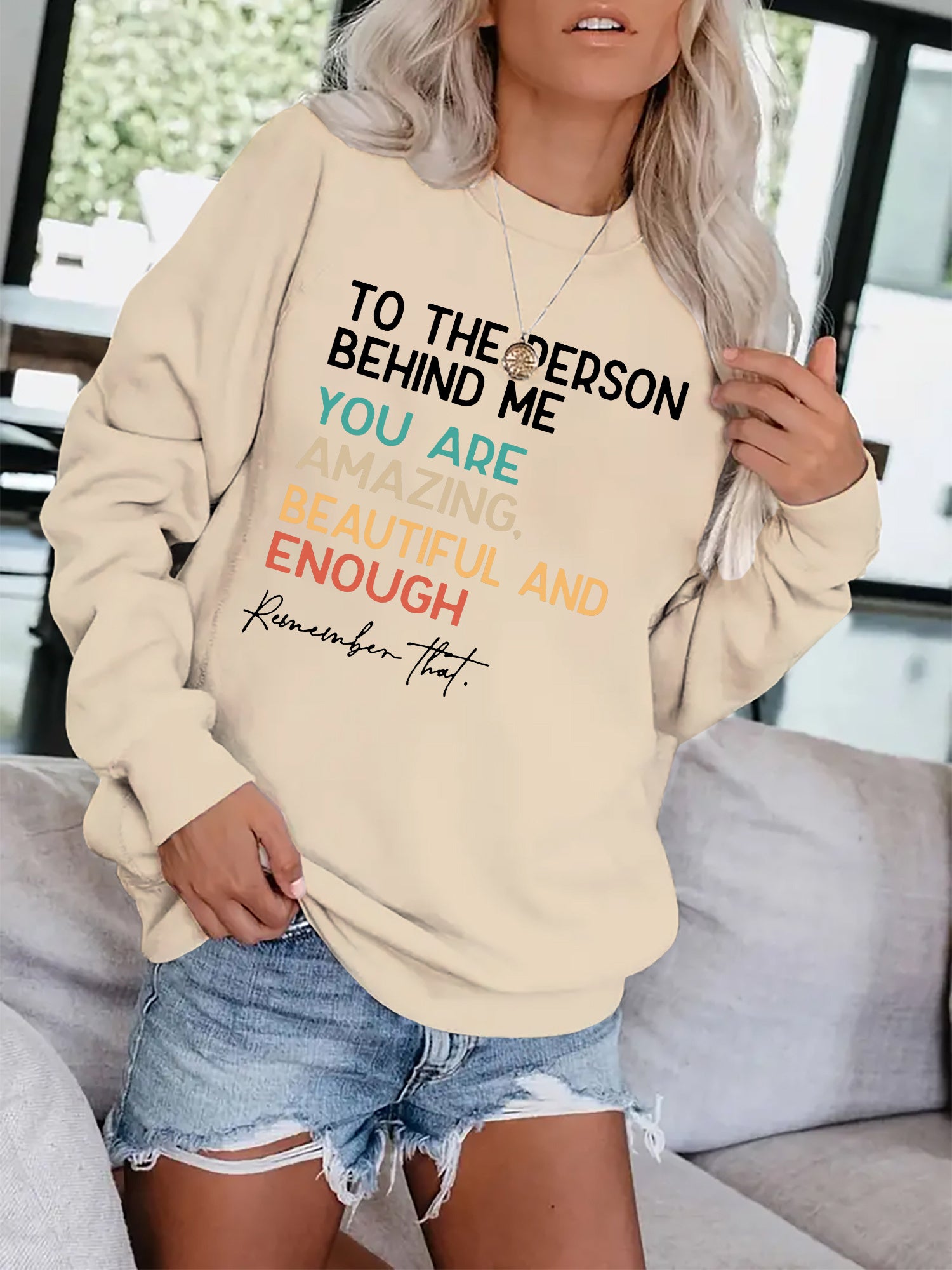 Letter Print Casual Long Sleeve Sweatshirt for Women