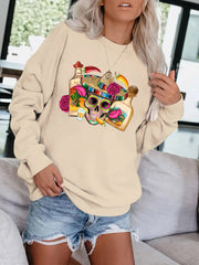Funny Skull Print Pullover Sweatshirt Long Sleeve Casual Winter Wear