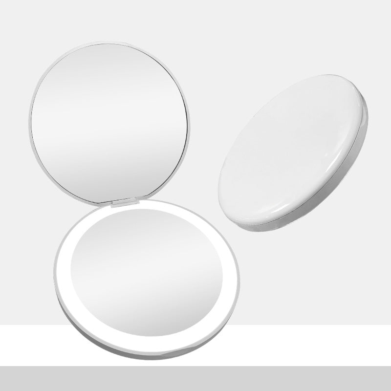 Mini Makeup Mirror with LED Light and Hand Pocket - Pink