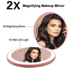 Mini Makeup Mirror with LED Light and Hand Pocket - Pink