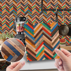 4pcs Wood Grain Floor Tile Wallpaper Kitchen Bathroom Bedroom