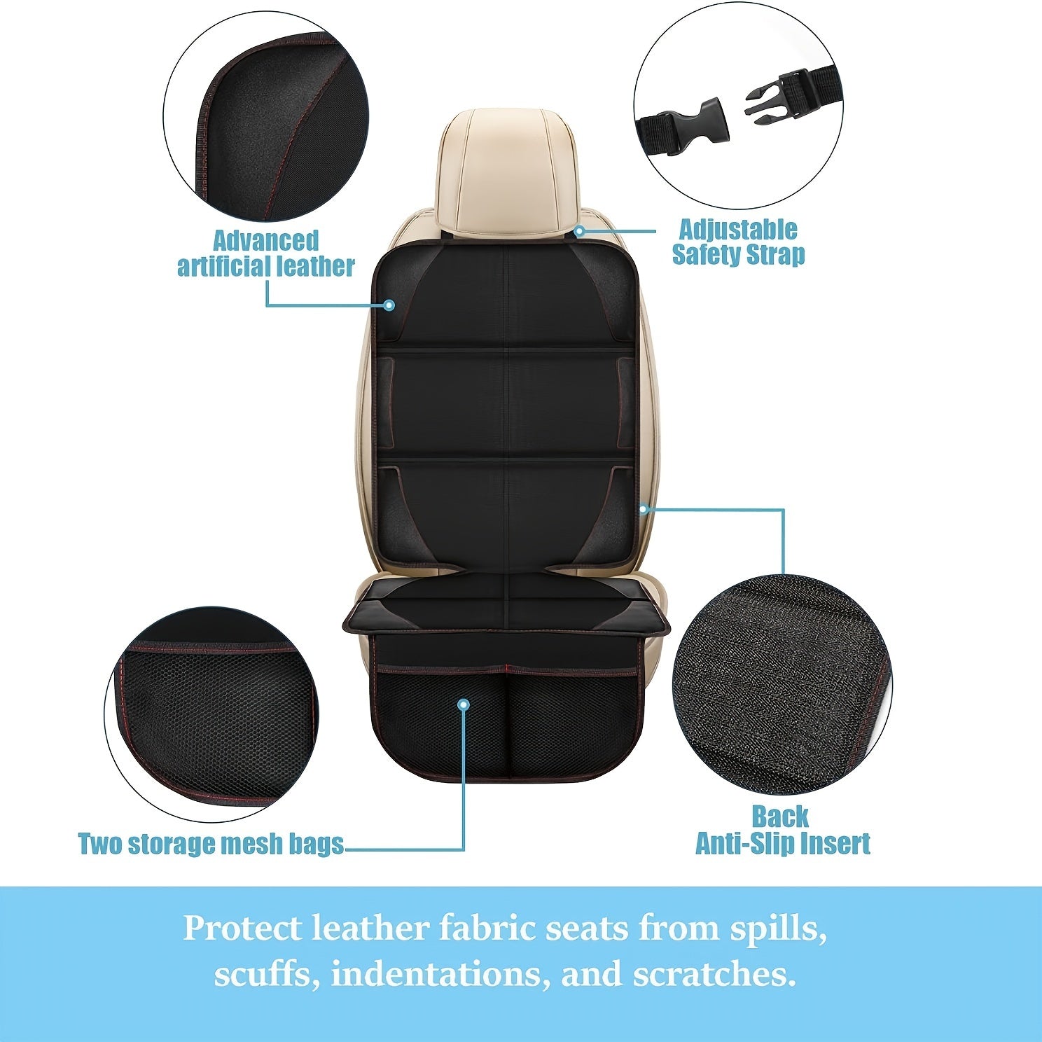 Car Seat Protector with 2 Mesh Pockets, Waterproof 600D Fabric