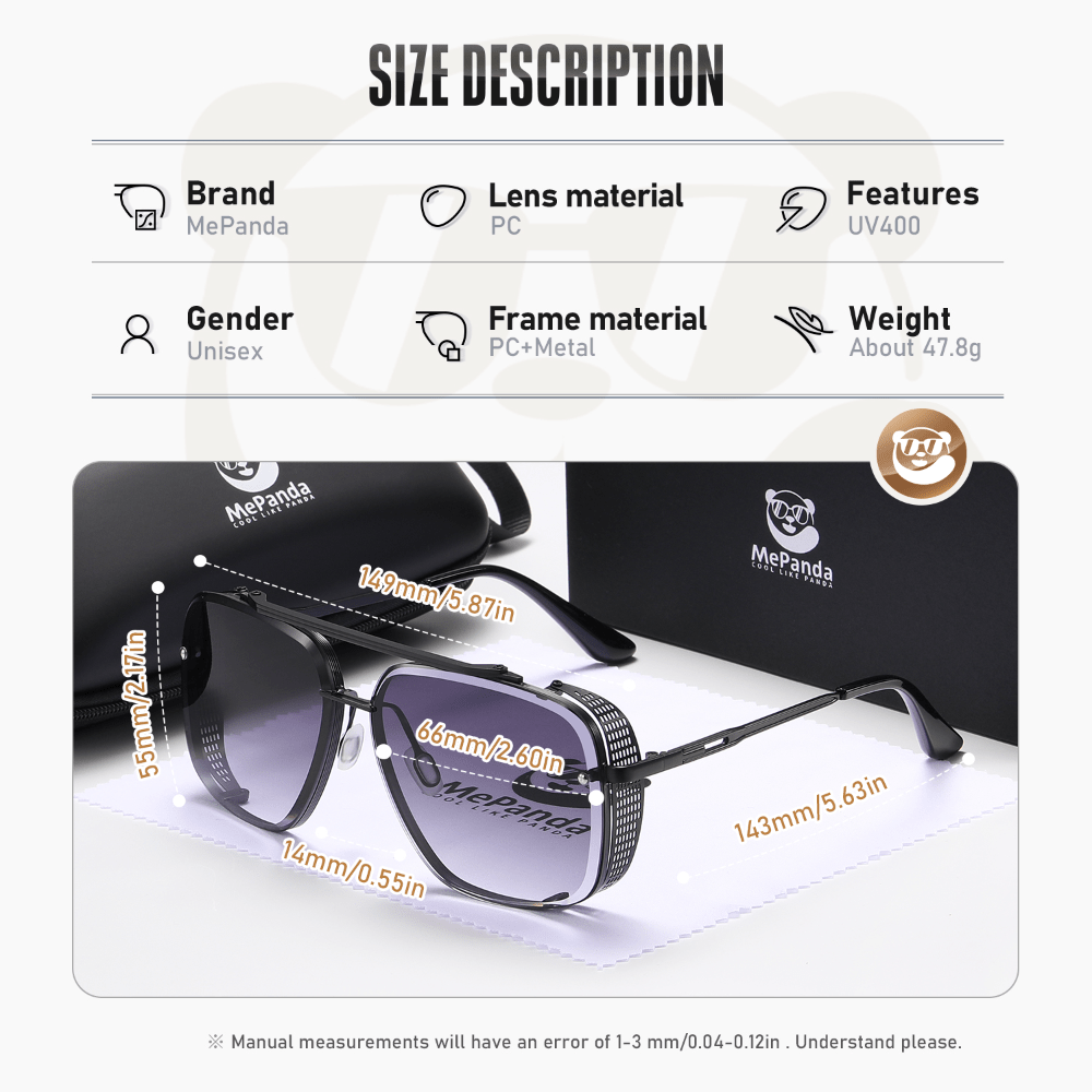 MePanda Square Metal Double Beam Sunglasses Unisex Vintage