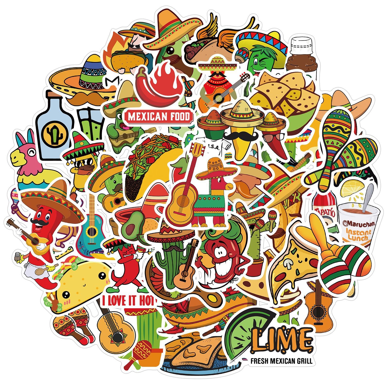 50pcs Mexico Taco Vinyl Waterproof Stickers Water Bottle Laptop Phone
