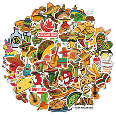 50pcs Mexico Taco Vinyl Waterproof Stickers Water Bottle Laptop Phone