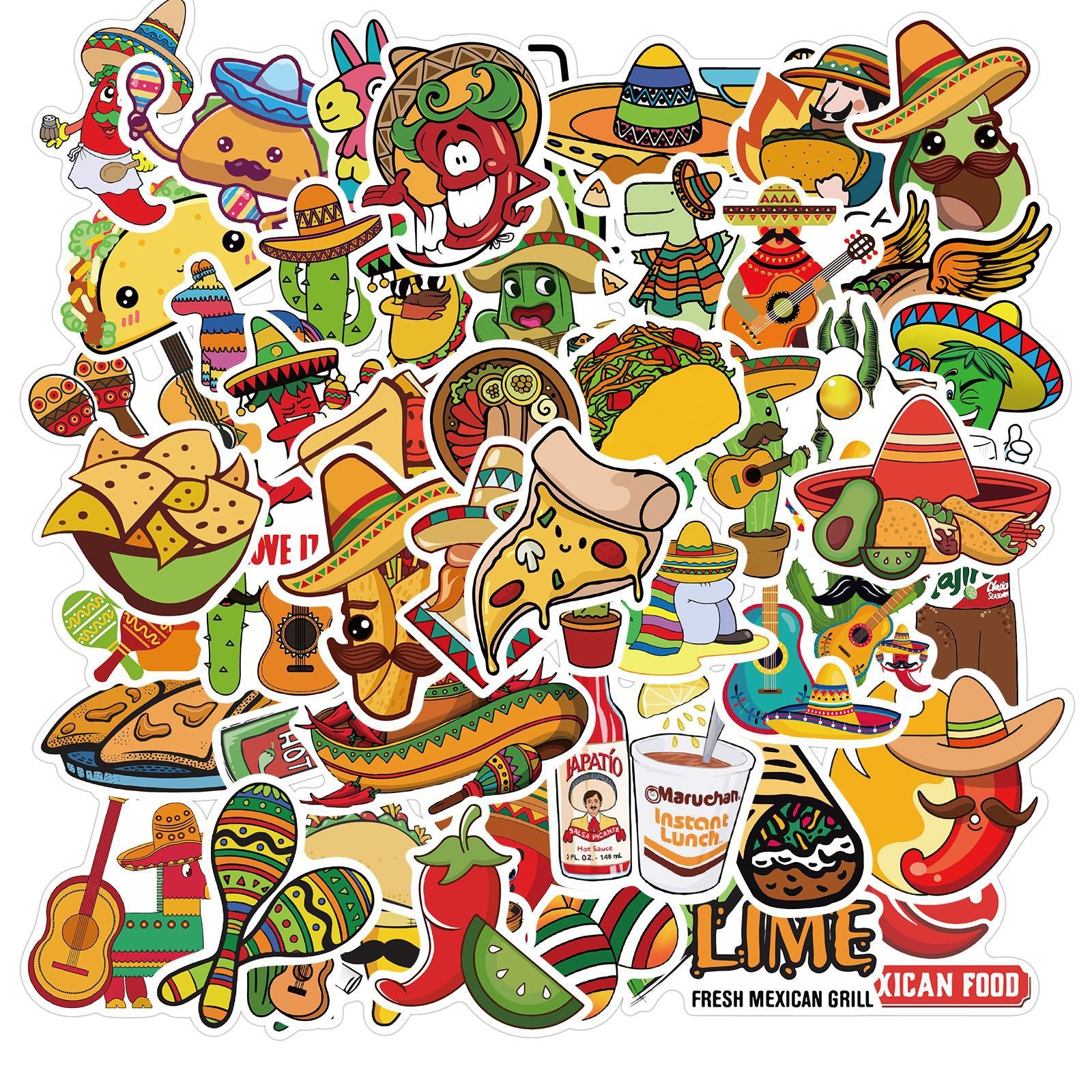 50pcs Mexico Taco Vinyl Waterproof Stickers Water Bottle Laptop Phone