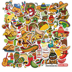 50pcs Mexico Taco Vinyl Waterproof Stickers Water Bottle Laptop Phone