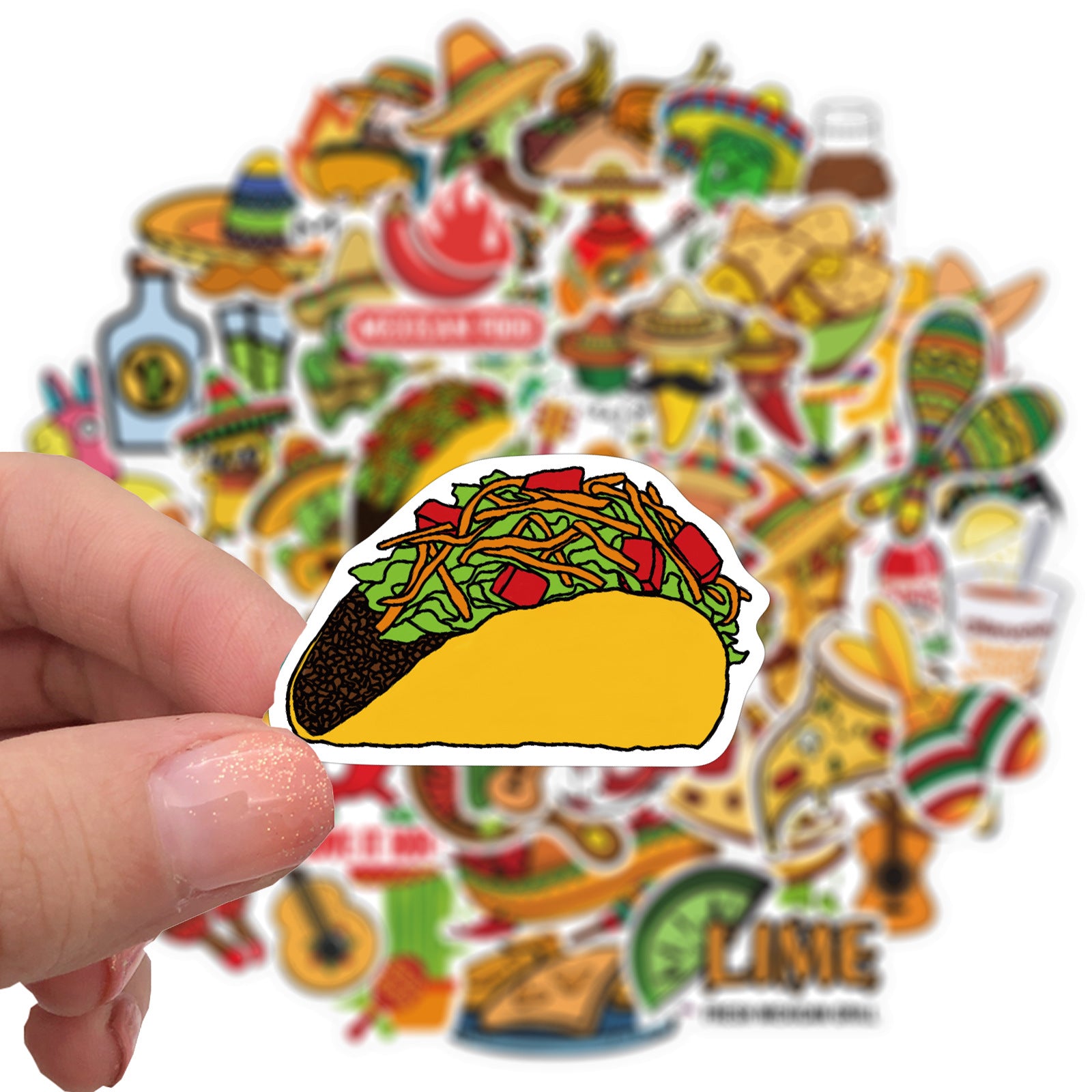 50pcs Mexico Taco Vinyl Waterproof Stickers Water Bottle Laptop Phone