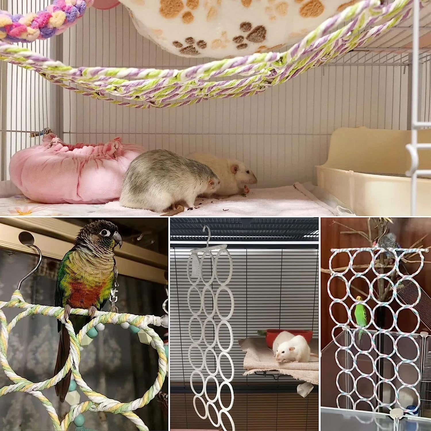 Small Animal Hemp Rope Perch Swing Toy for Gerbil Mouse Parrot Bird