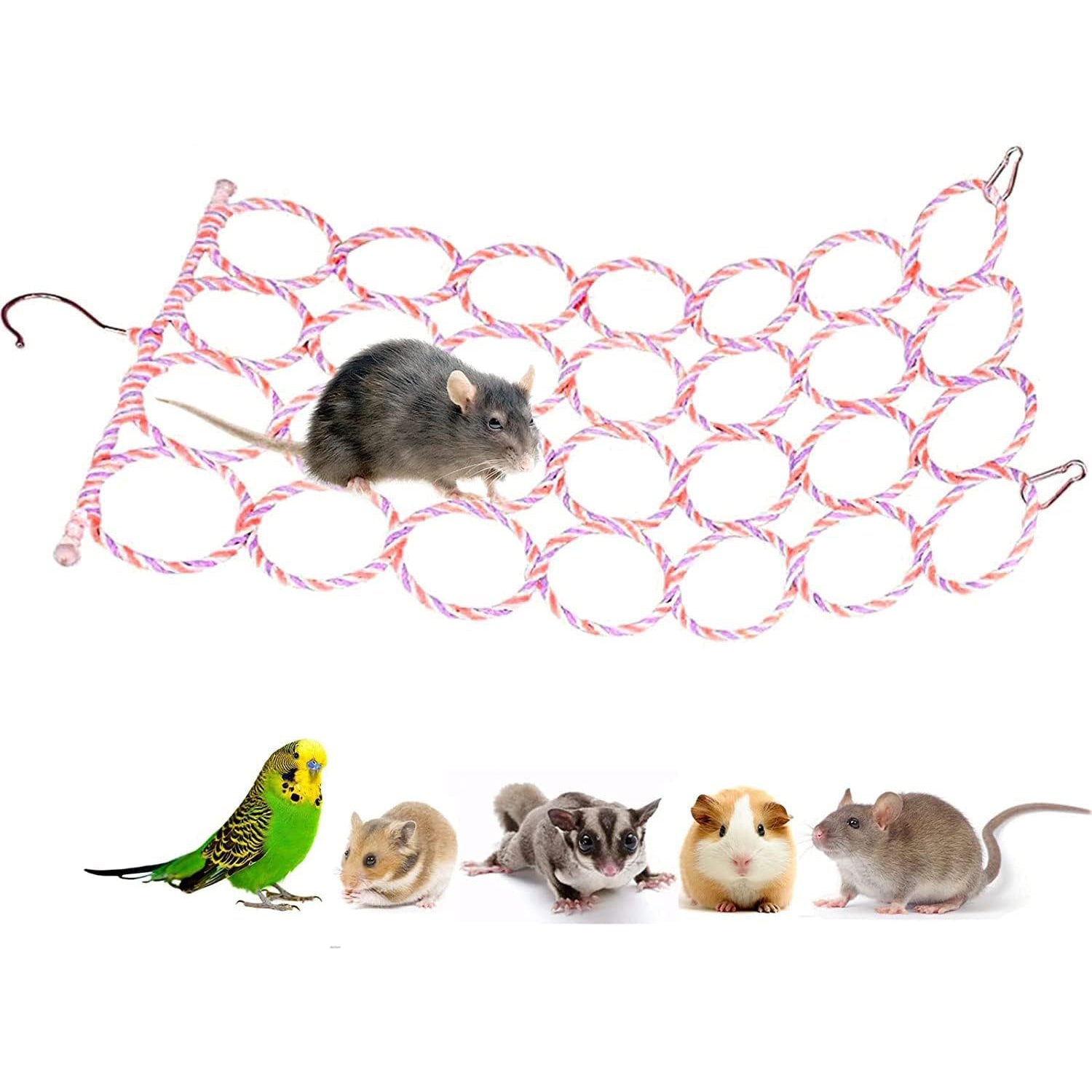 Small Animal Hemp Rope Perch Swing Toy for Gerbil Mouse Parrot Bird