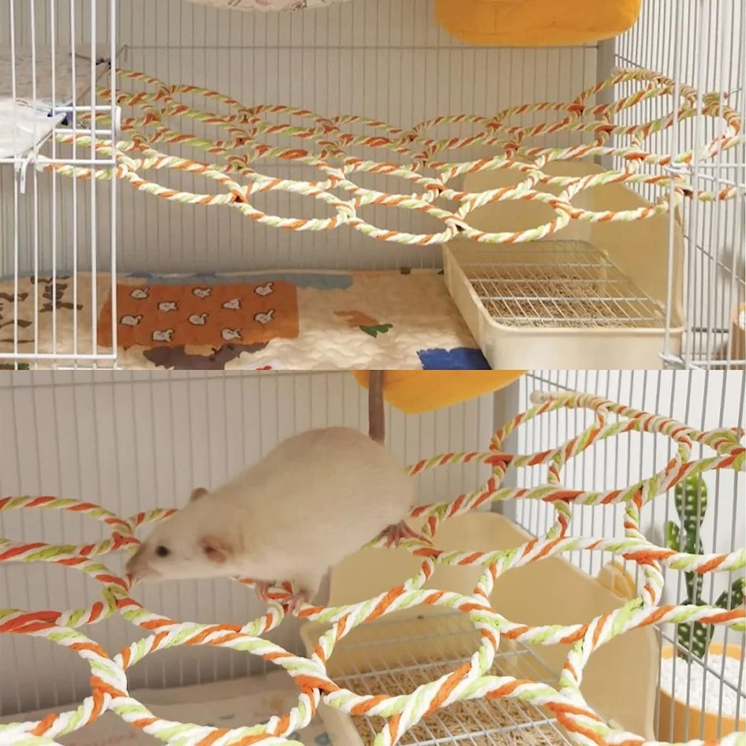Small Animal Hemp Rope Perch Swing Toy for Gerbil Mouse Parrot Bird