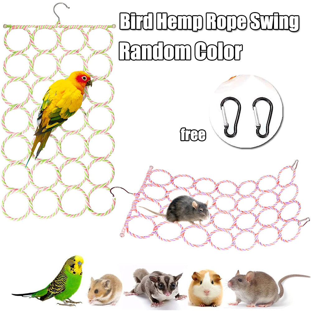 Small Animal Hemp Rope Perch Swing Toy for Gerbil Mouse Parrot Bird