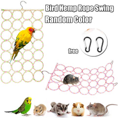 Small Animal Hemp Rope Perch Swing Toy for Gerbil Mouse Parrot Bird