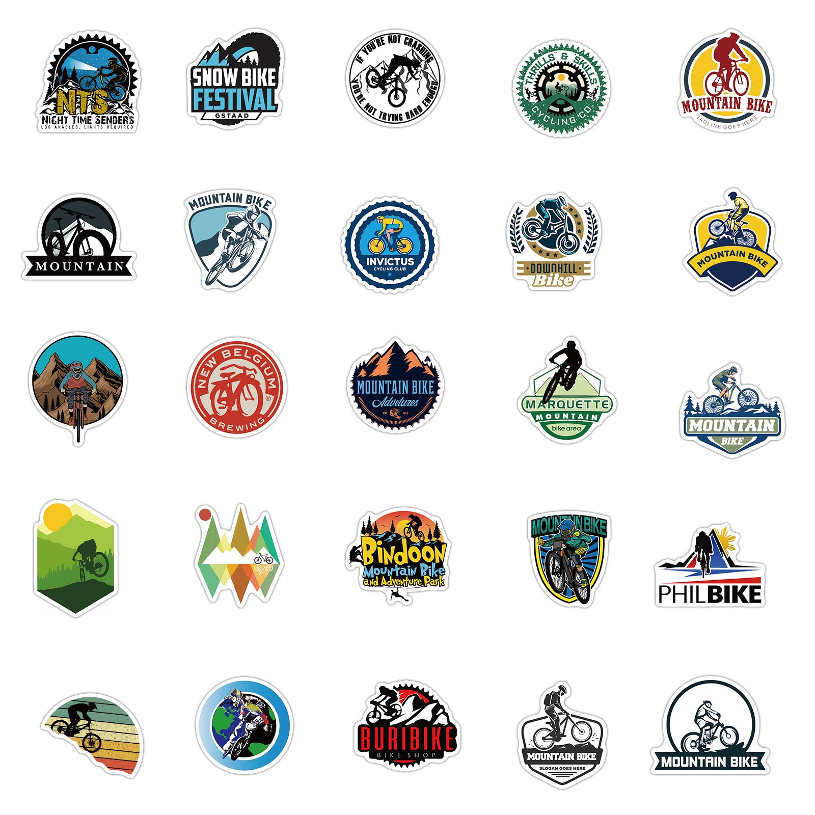 50pcs Mountain Bike Stickers - Waterproof Vinyl for Water Bottle, Laptop