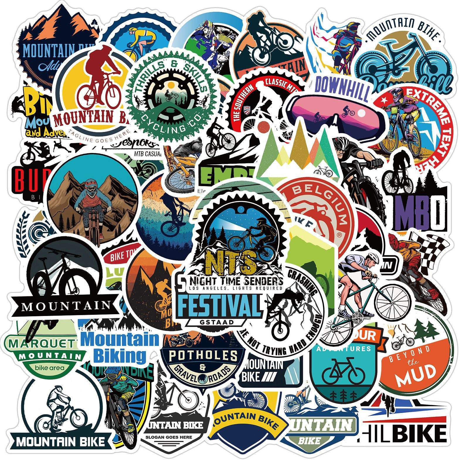 50pcs Mountain Bike Stickers - Waterproof Vinyl for Water Bottle, Laptop