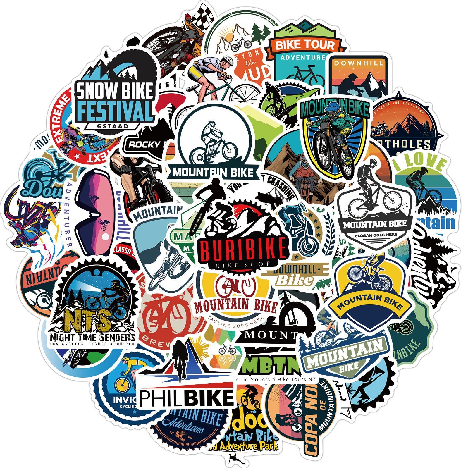 50pcs Mountain Bike Stickers - Waterproof Vinyl for Water Bottle, Laptop
