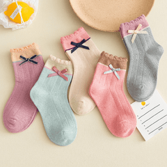 5 Pairs Baby Girls Bowknot Socks Thin Breathable Comfy Princess Socks