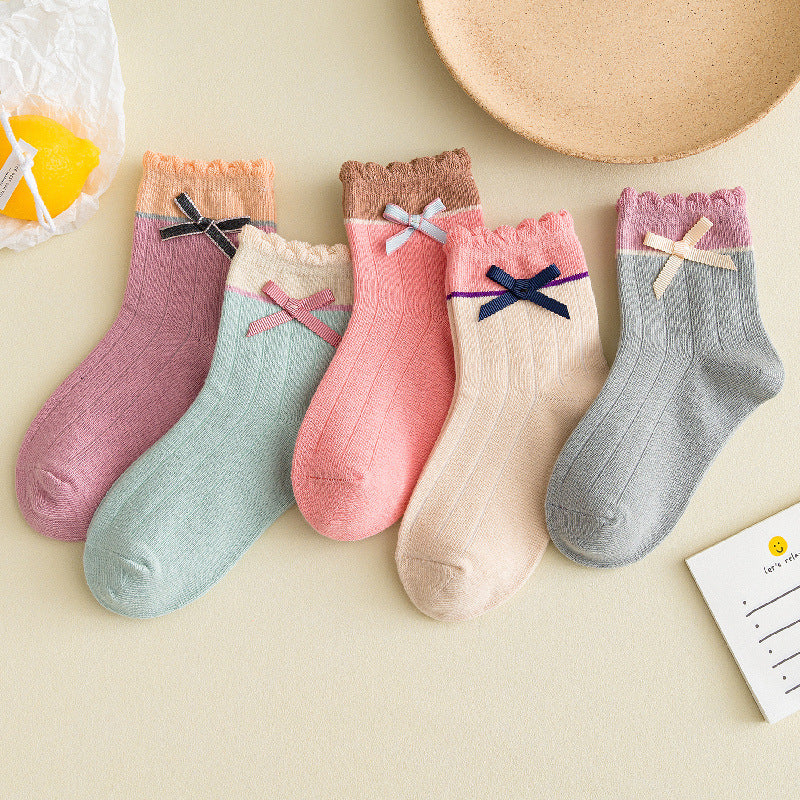 5 Pairs Baby Girls Bowknot Socks Thin Breathable Comfy Princess Socks
