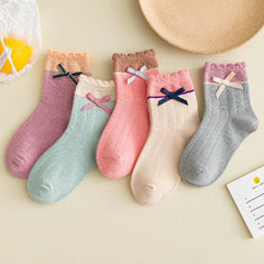5 Pairs Baby Girls Bowknot Socks Thin Breathable Comfy Princess Socks