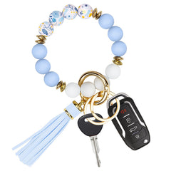 Silicone Beaded Bracelet Keychain Floral Beaded Bangle Key Ring Pendant