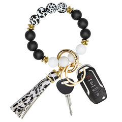 Silicone Beaded Bracelet Keychain Floral Beaded Bangle Key Ring Pendant